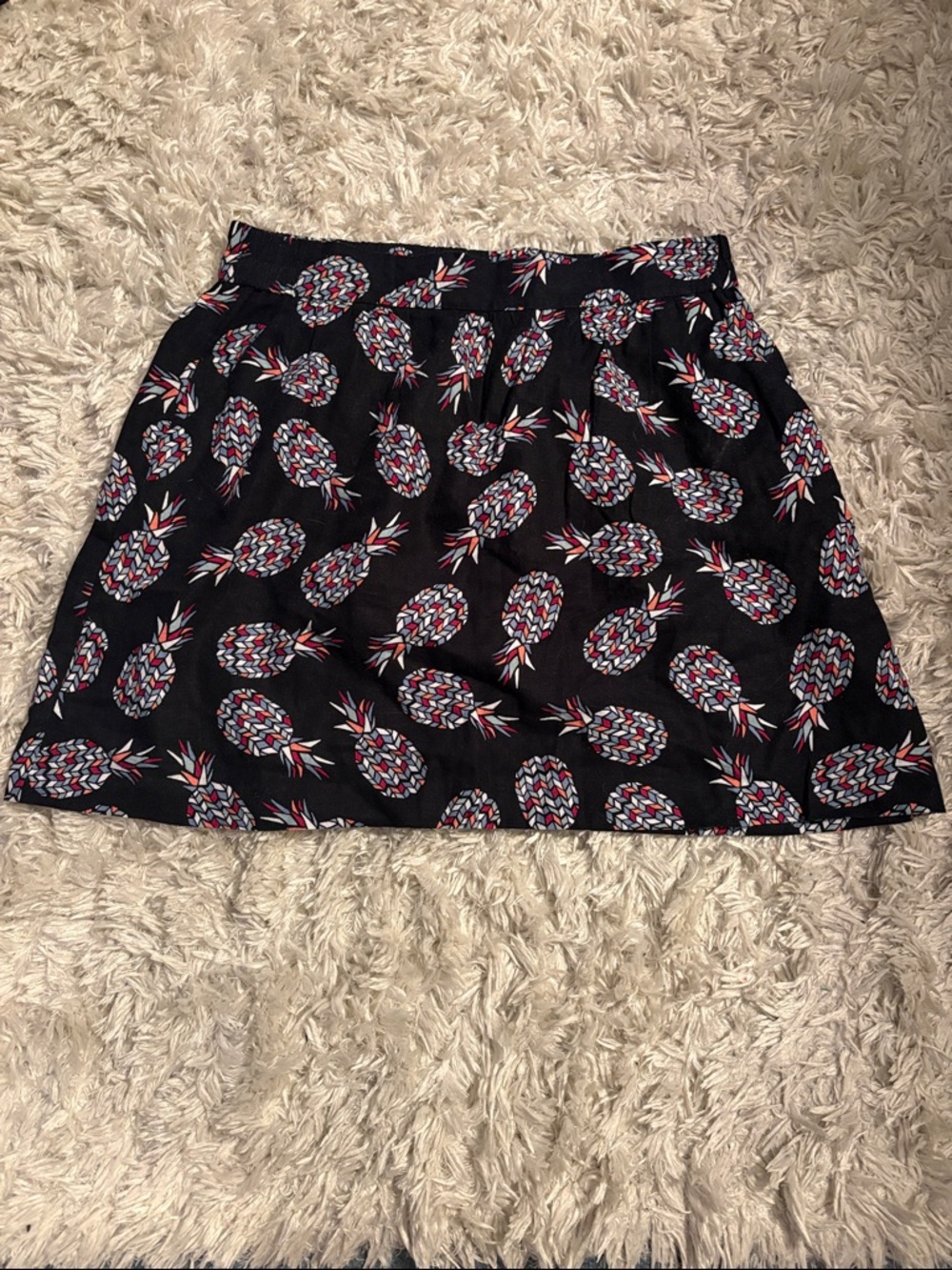 Women’s Navy Linen Pineapple Print A-Line Skirt